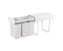 Twin waste organiser "Slim-line" for base-mounting, soft-close slides, white, 30l (20+10l), ea.